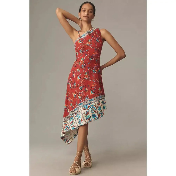 NWT Anthropologie Sleeveless Asymmetrical Floral Linen Midi Dress Sz 10 #9K403 - Picture 1 of 14